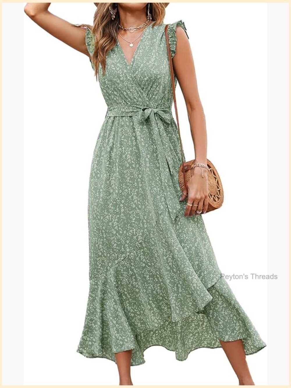 Boho Maxi Dress Wrap V Neck Ruffle Cap Sleeve Floral Print Beach Wedding Guest